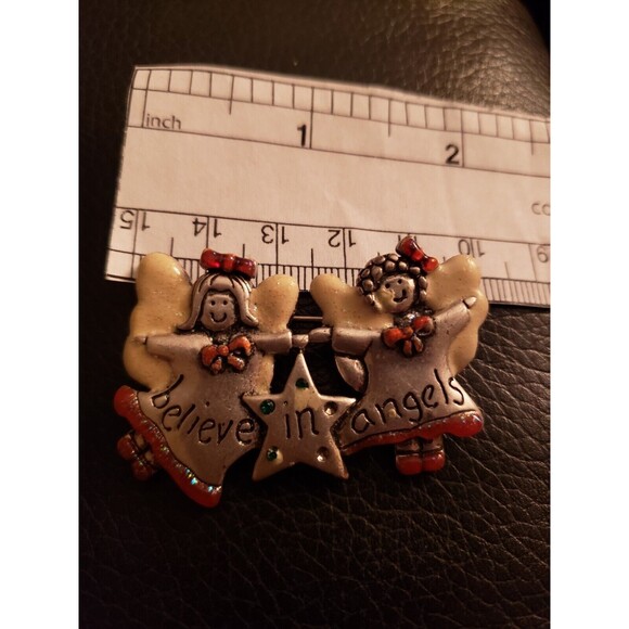 Vintage AJMC Signed Believe in Angel's Brooch Pin - Picture 4 of 4